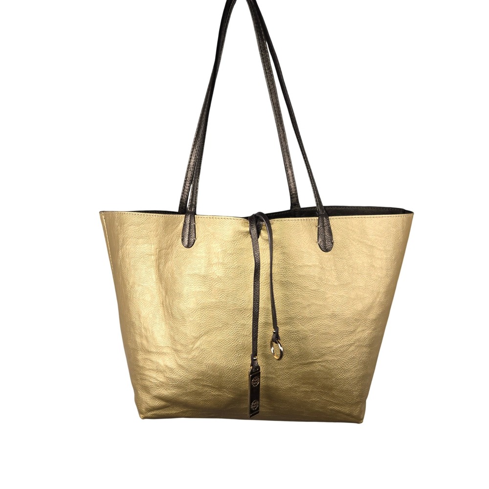 Reversible Metallic Fabriano Italia Tote Bag Gold Bronze Metallic Leather
